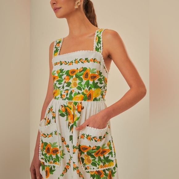 FARM Rio Dresses & Skirts - Farm Rio Papaya Salad Scarf Tie Back Midi Dress NWT